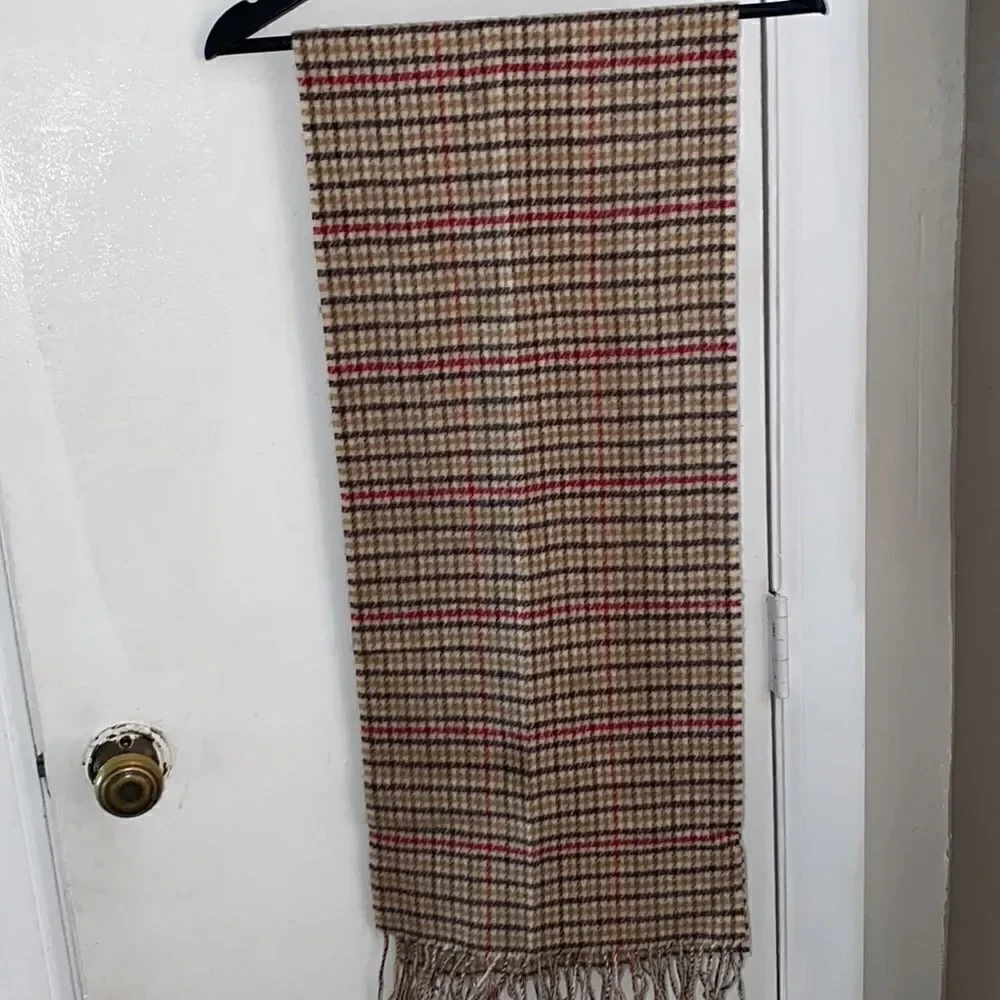 AMICALE Lambswool Tan Plaid Scarf